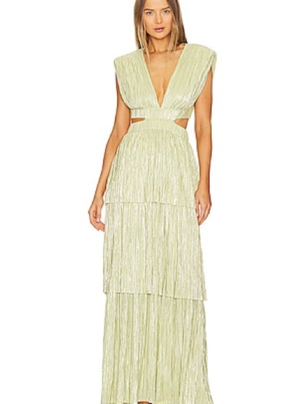 Sabina Musayev Athena Pleated Metallic Tiered Maxi Gown Size L